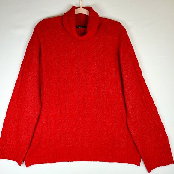 NEW Rafaella Cable Knit Pullover Long Sleeve Red Sweater Size L - Picture 1 of 10